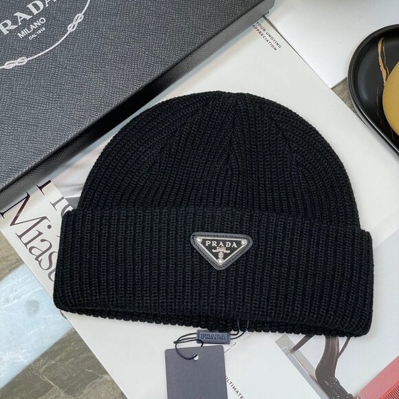 Prada Black Knit Beanie Hat